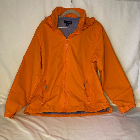 Lands End Full Zip Front Lightweight Nylon Orange Jacket W/ Hood Boys Large - Picture 1 of 8
